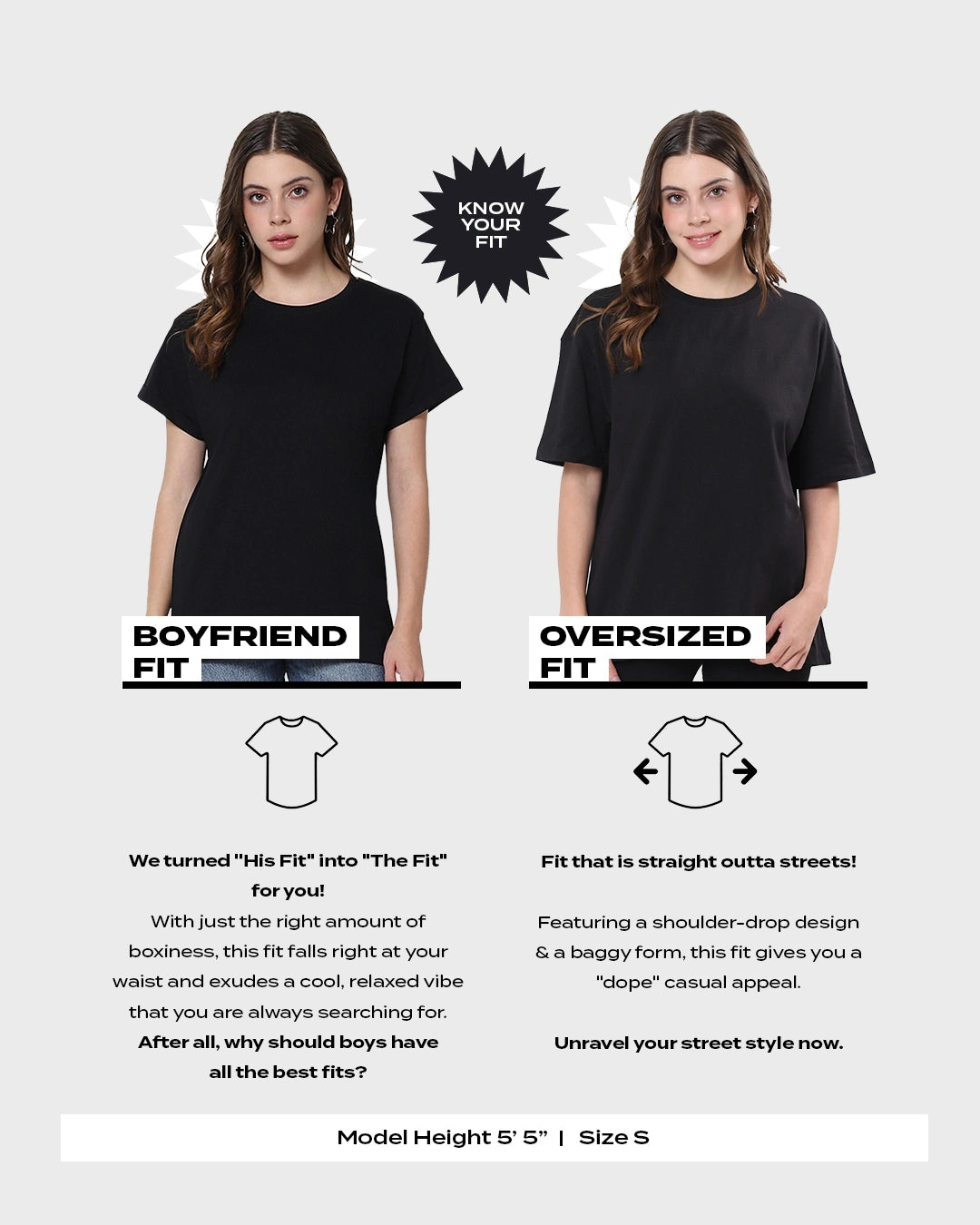 Women's Round Neck Oversized Drop Shoulder Black T-Shirt