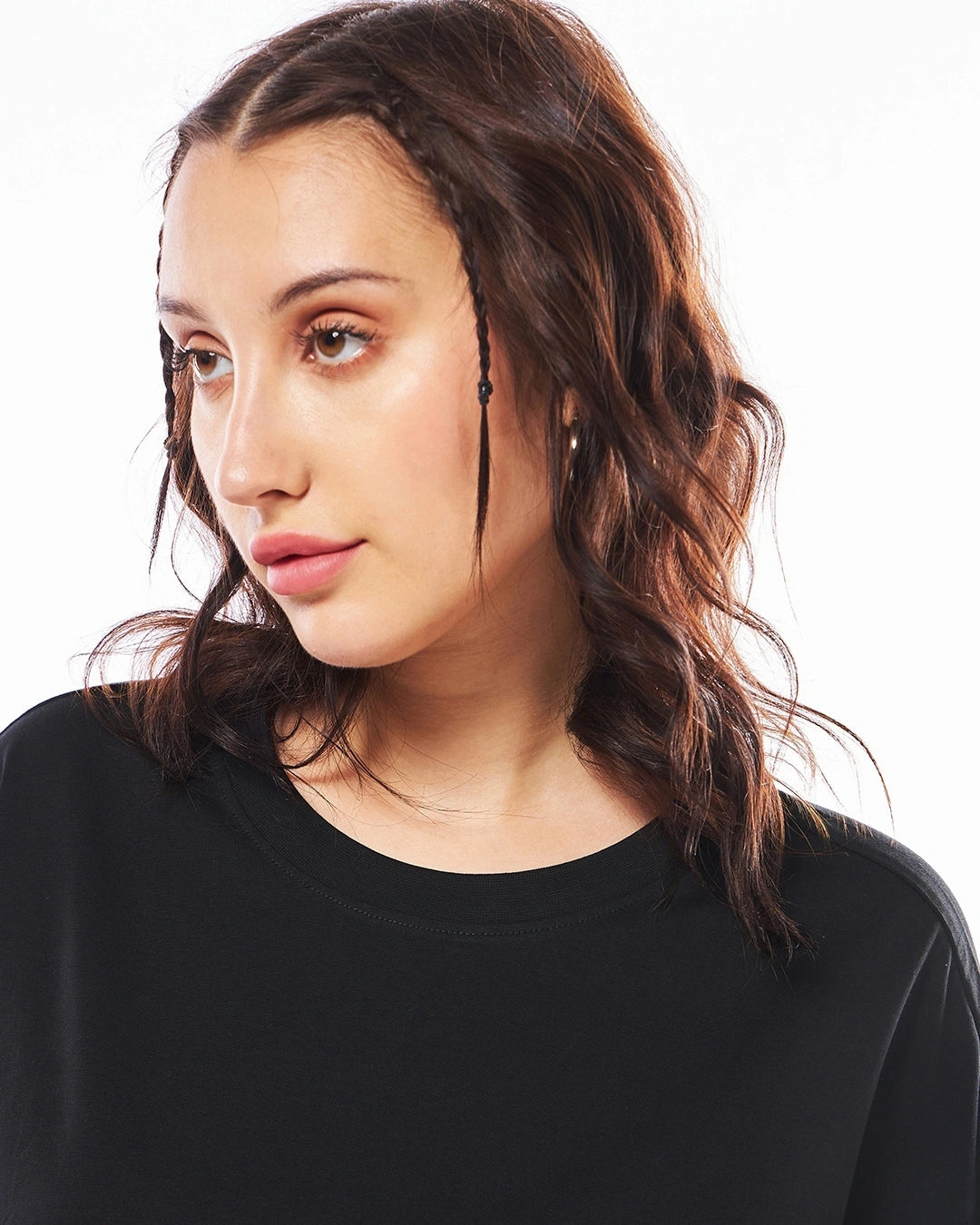 Women's Round Neck Oversized Drop Shoulder Black T-Shirt