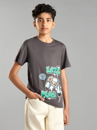 "Boys' Charcoal 'Let's Play' Graphic T-Shirt – Gamer Controller Print Tee"