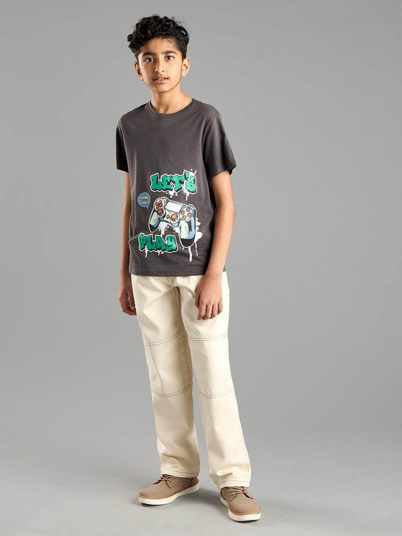 "Boys' Charcoal 'Let's Play' Graphic T-Shirt – Gamer Controller Print Tee"