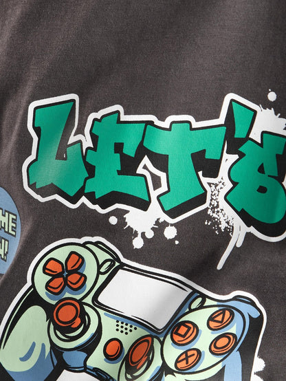 "Boys' Charcoal 'Let's Play' Graphic T-Shirt – Gamer Controller Print Tee"