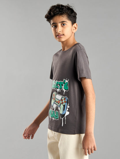 "Boys' Charcoal 'Let's Play' Graphic T-Shirt – Gamer Controller Print Tee"