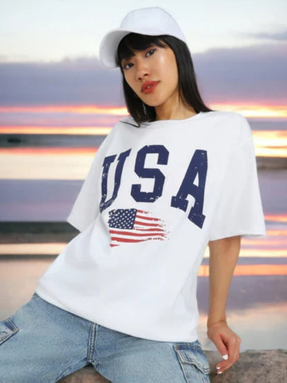USA Graphic Design For Oversize Printed Women T-Shirt