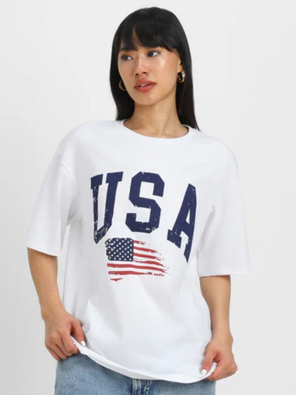 USA Graphic Design For Oversize Printed Women T-Shirt