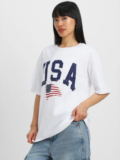 USA Graphic Design For Oversize Printed Women T-Shirt