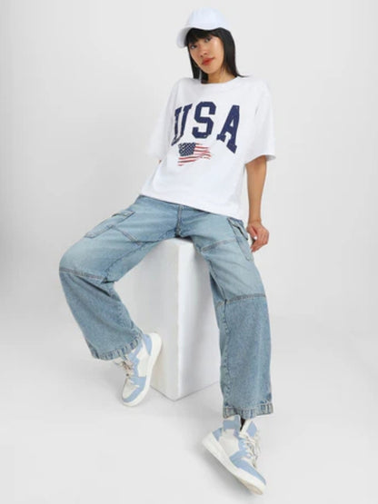 USA Graphic Design For Oversize Printed Women T-Shirt